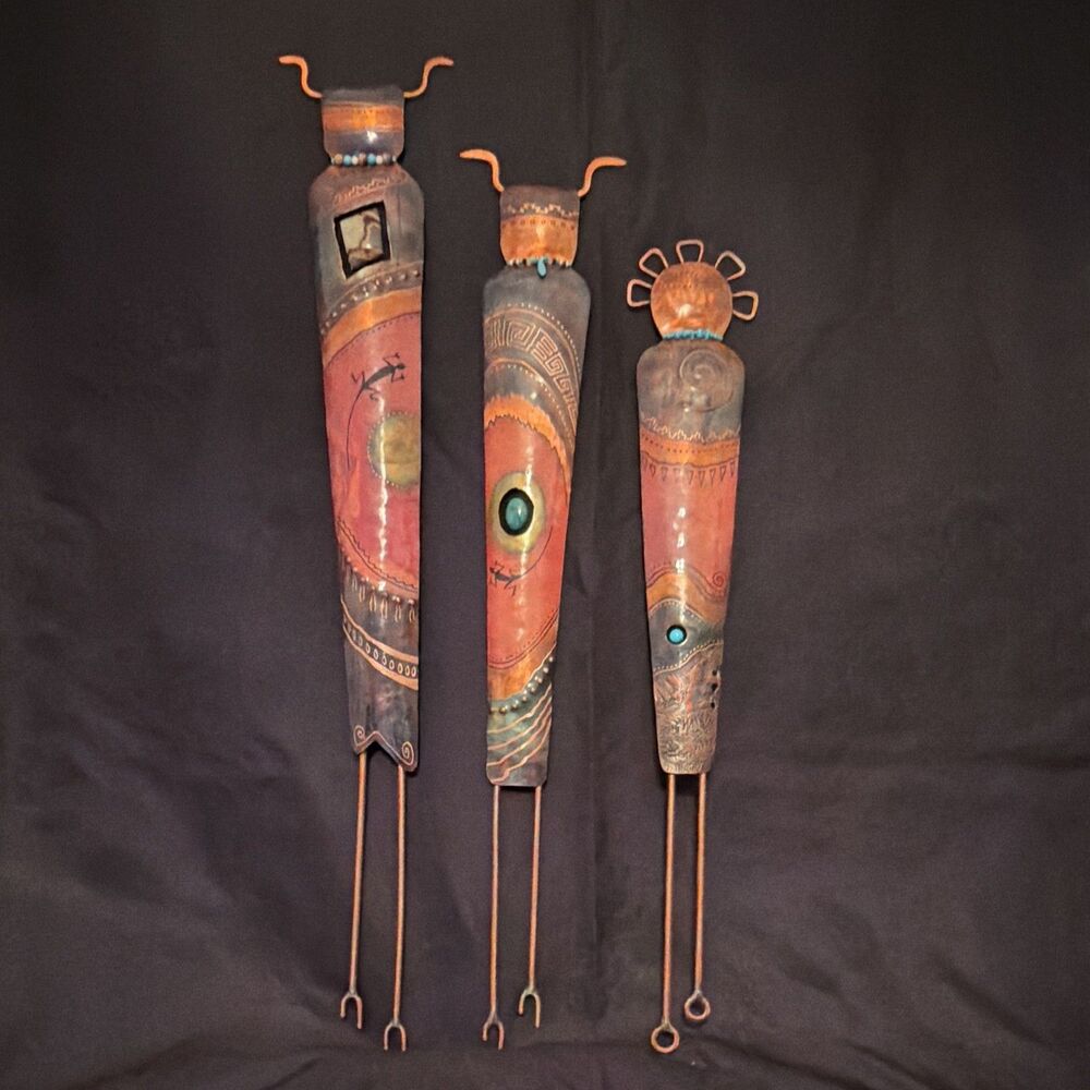 Susan Langley Banta Signed Copper Sculptures Set 3 Turquoise 23” 21” 19”